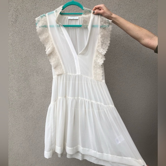 Sandro Paris sheer midi dress with lace detail size 2 - Picture 6 of 16